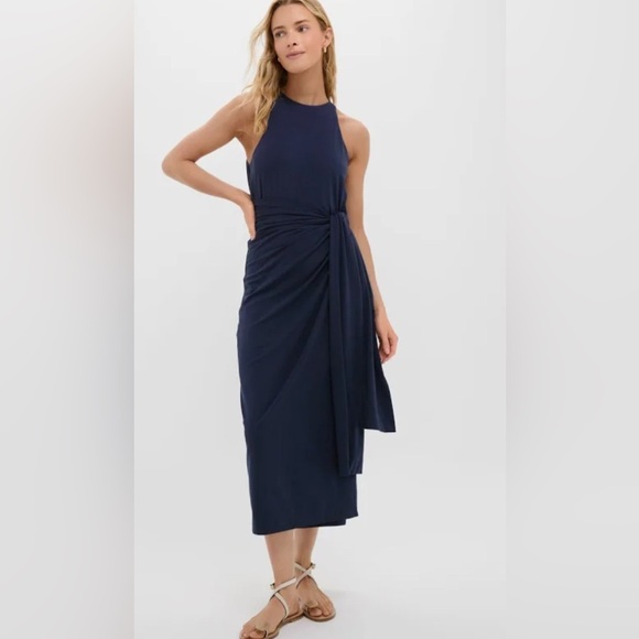 TUCKERNUCK Navy Knit Tie Front Brinley Velour Wrap Dress - Picture 3 of 8